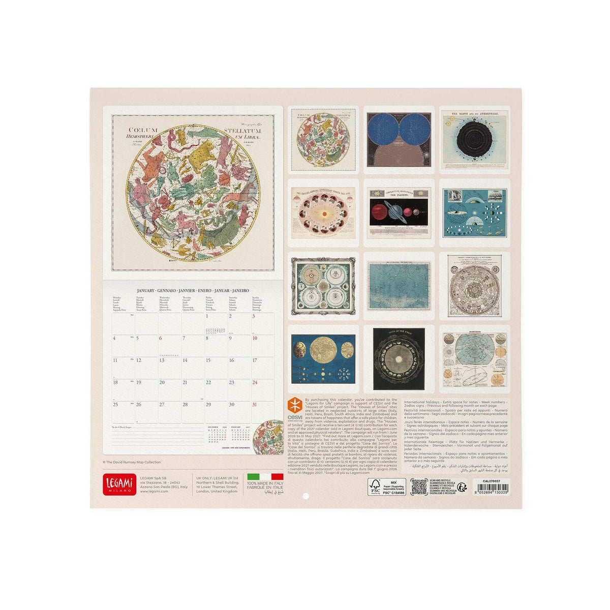 Calendario da Parete 2027 - 30 x 29 cm - Celestial Maps
