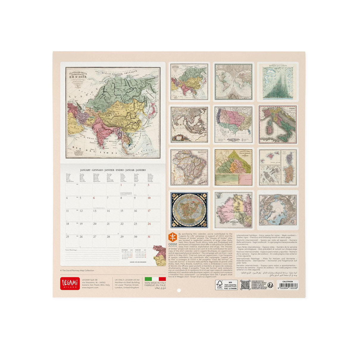 Calendario da Parete 2027 - 30 x 29 cm - Vintage Maps