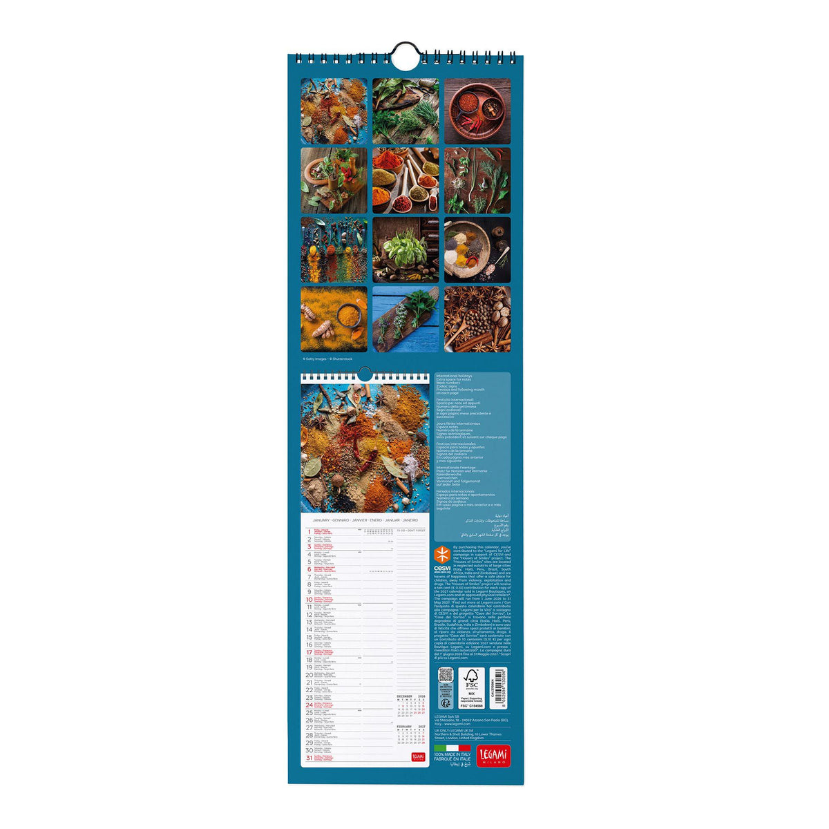 Calendario da Parete 2027 - 16 x 49 cm - Herbs & Spices