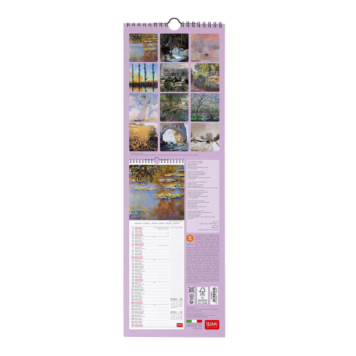 Calendario da Parete 2027 - 16 x 49 cm - Monet