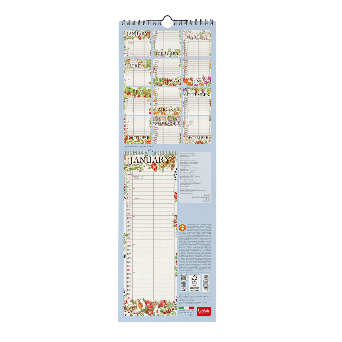 Calendario da Parete 2027 - 16 x 49 cm - My Secret Garden