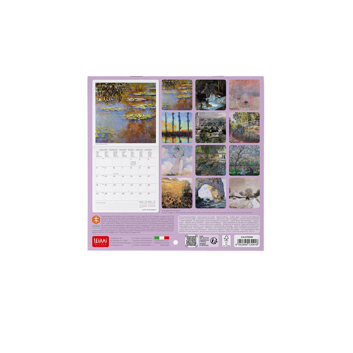 Calendario da Parete 2027 - 18 x 18 cm - Claude Monet