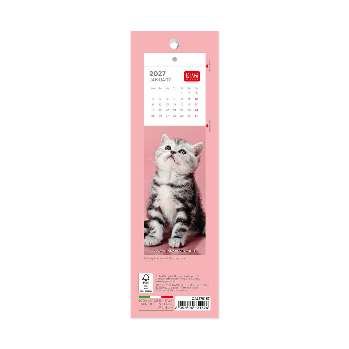 Calendario Segnalibro 2027 - 5,5 x 18 cm - Kittens