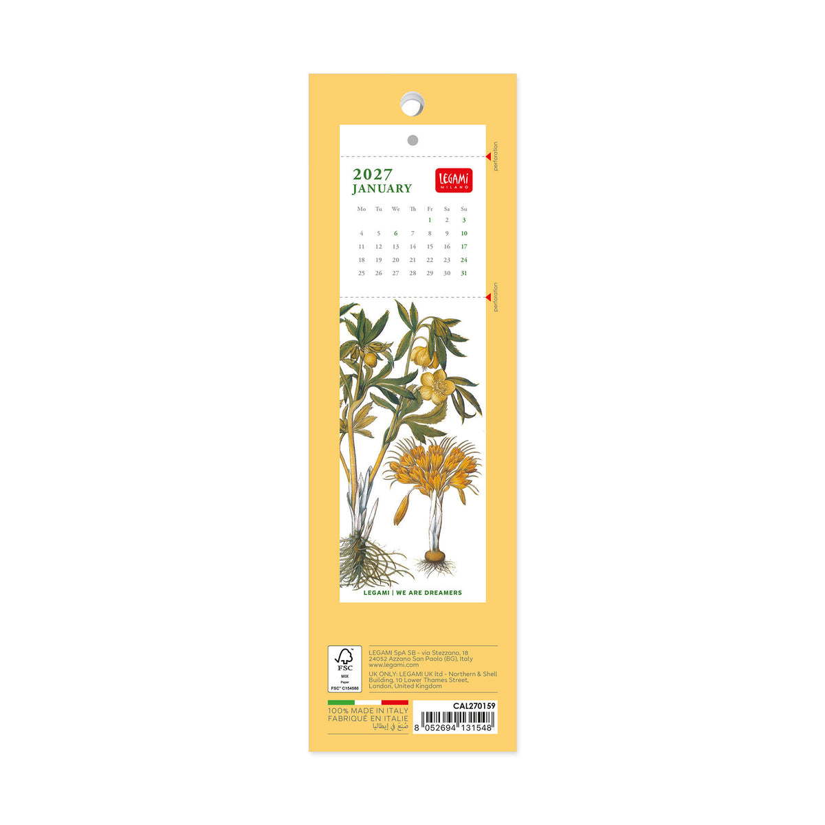 Calendario Segnalibro 2027 - 5,5 x 18 cm - Herbarium