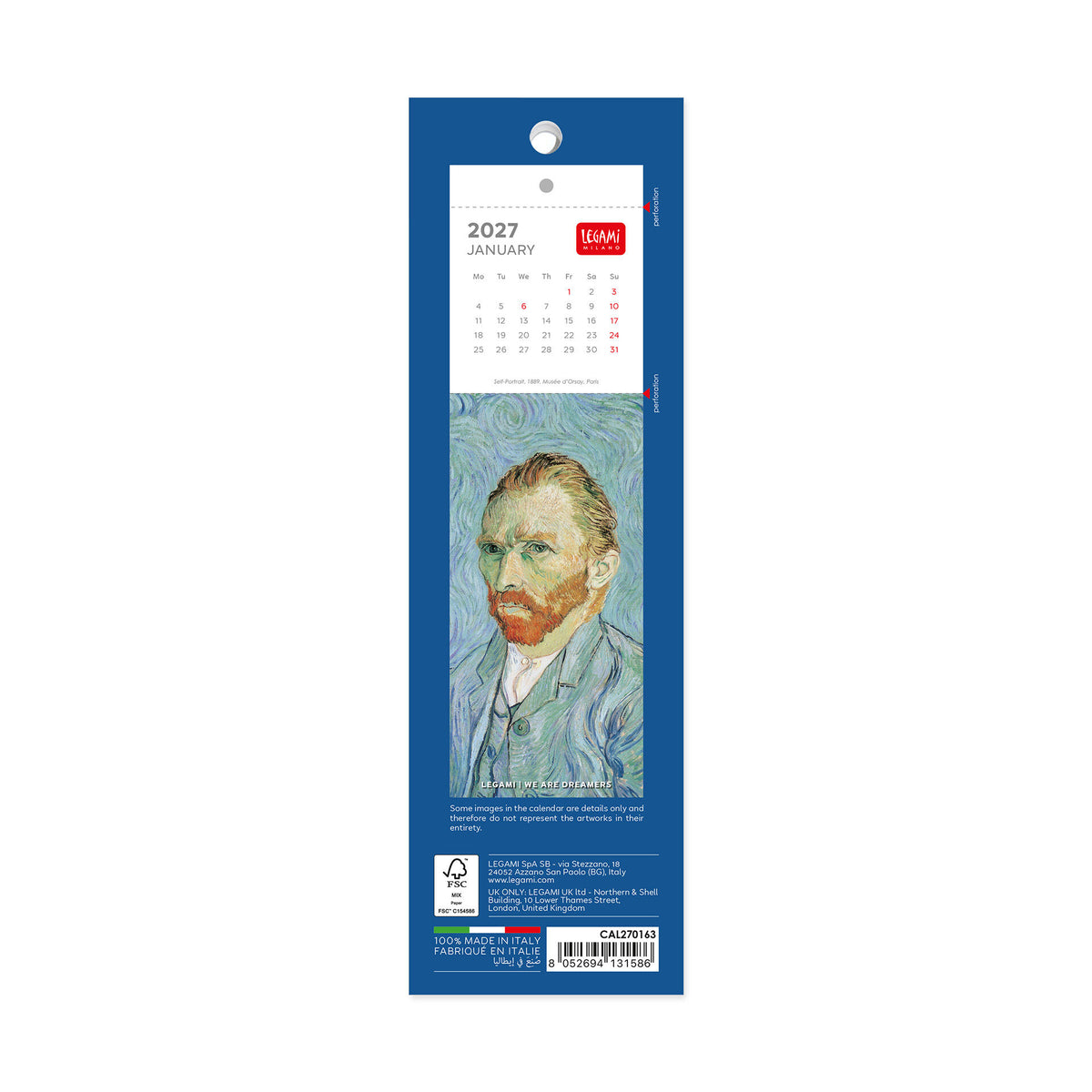 Calendario Segnalibro 2027 - 5,5 x 18 cm - Vincent Van Gogh