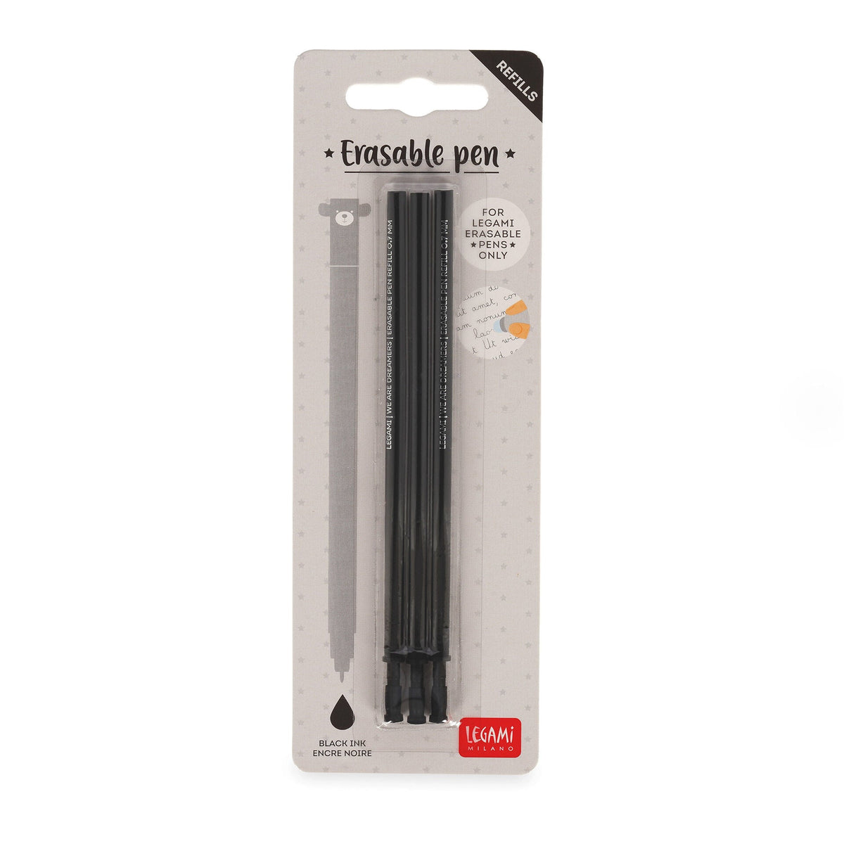 Set di 3 Refill per Penna Cancellabile - Inchiostro Nero - Erasable Pen