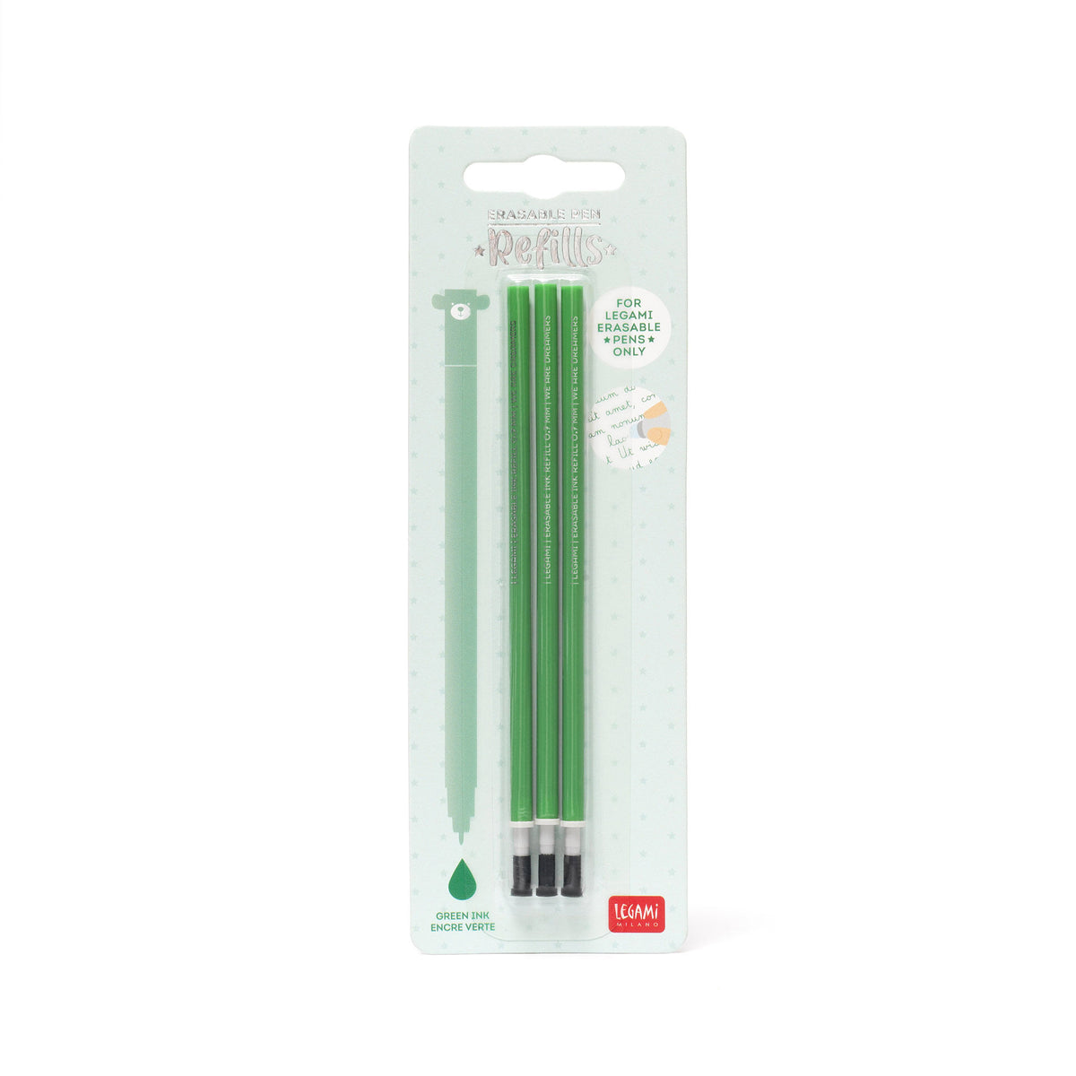 Set di 3 Refill per Penna Cancellabile - Inchiostro Verde - Erasable Pen