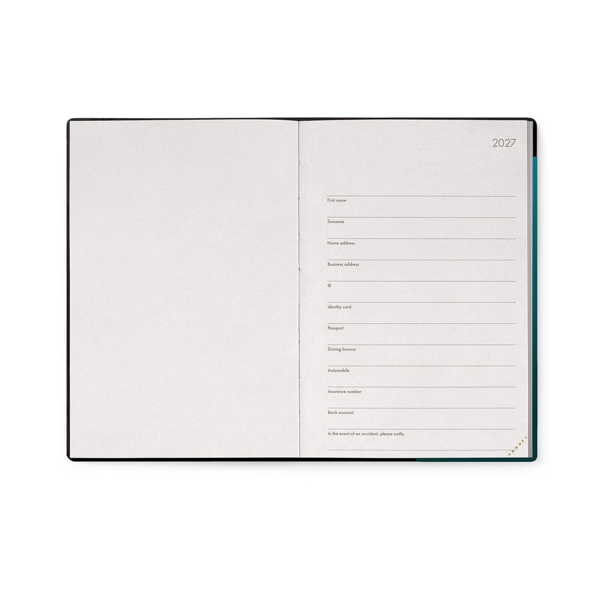 Agenda 12 Mesi Settimanale Medium 2027 - Deep Teal