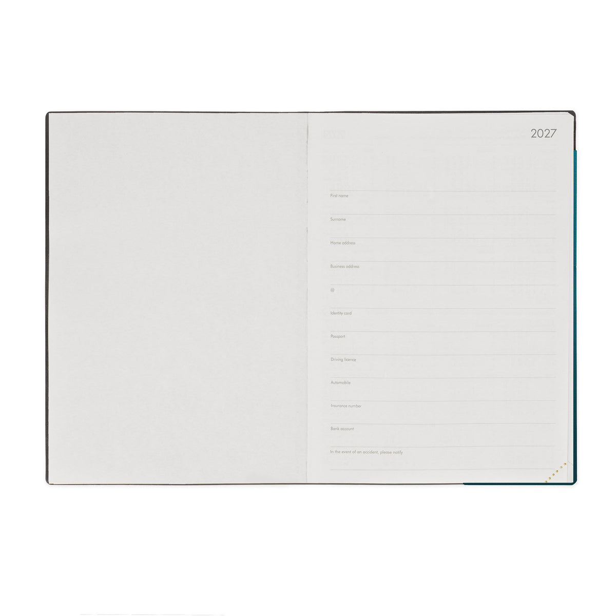 Agenda 12 Mesi Giornaliera Large 2027 - Deep Teal
