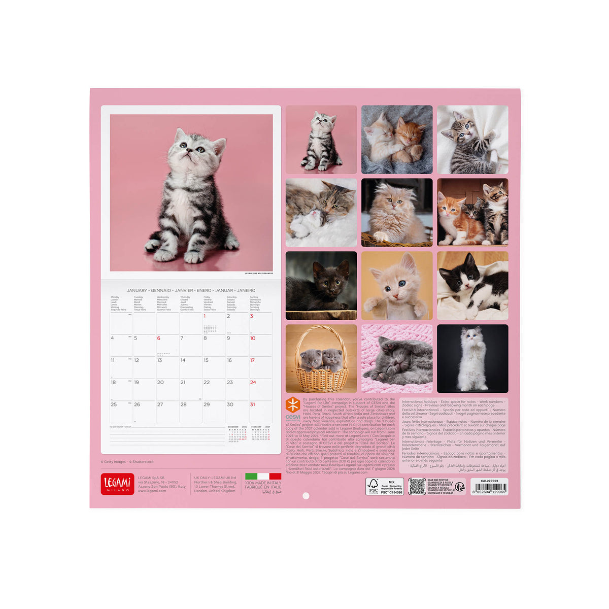 Calendario da Parete 2027 - 30 x 29 cm - Kittens