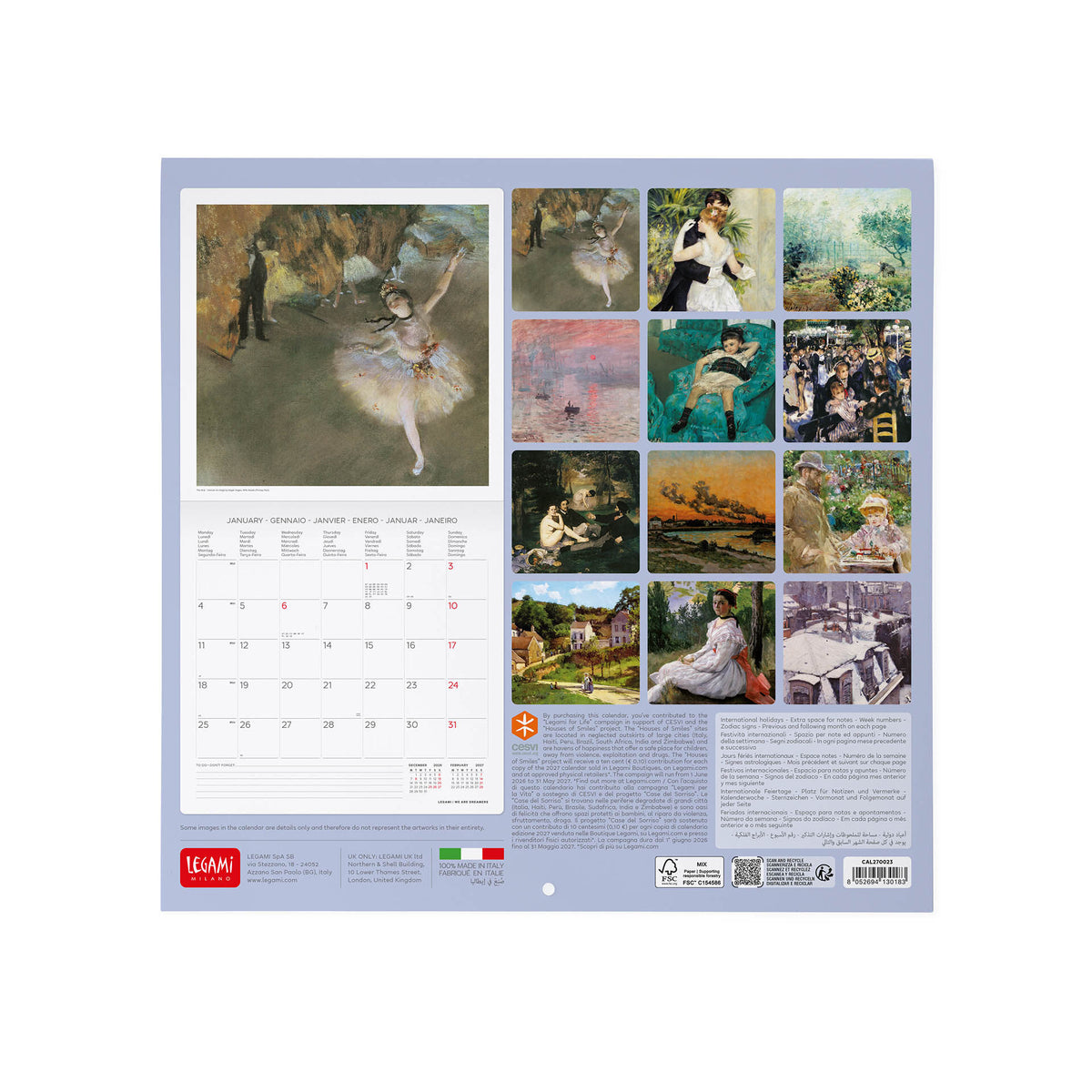Calendario da Parete 2027 - 30 x 29 cm - Impressionists