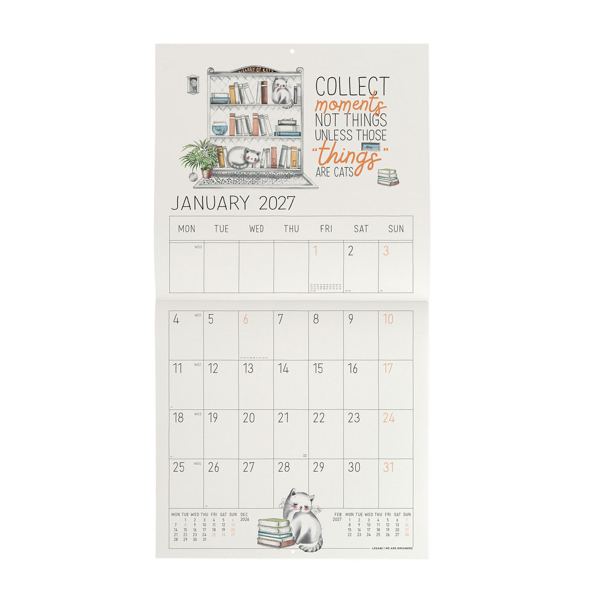 Calendario da Parete 2027 - 30 x 29 cm - Sketchy Cats
