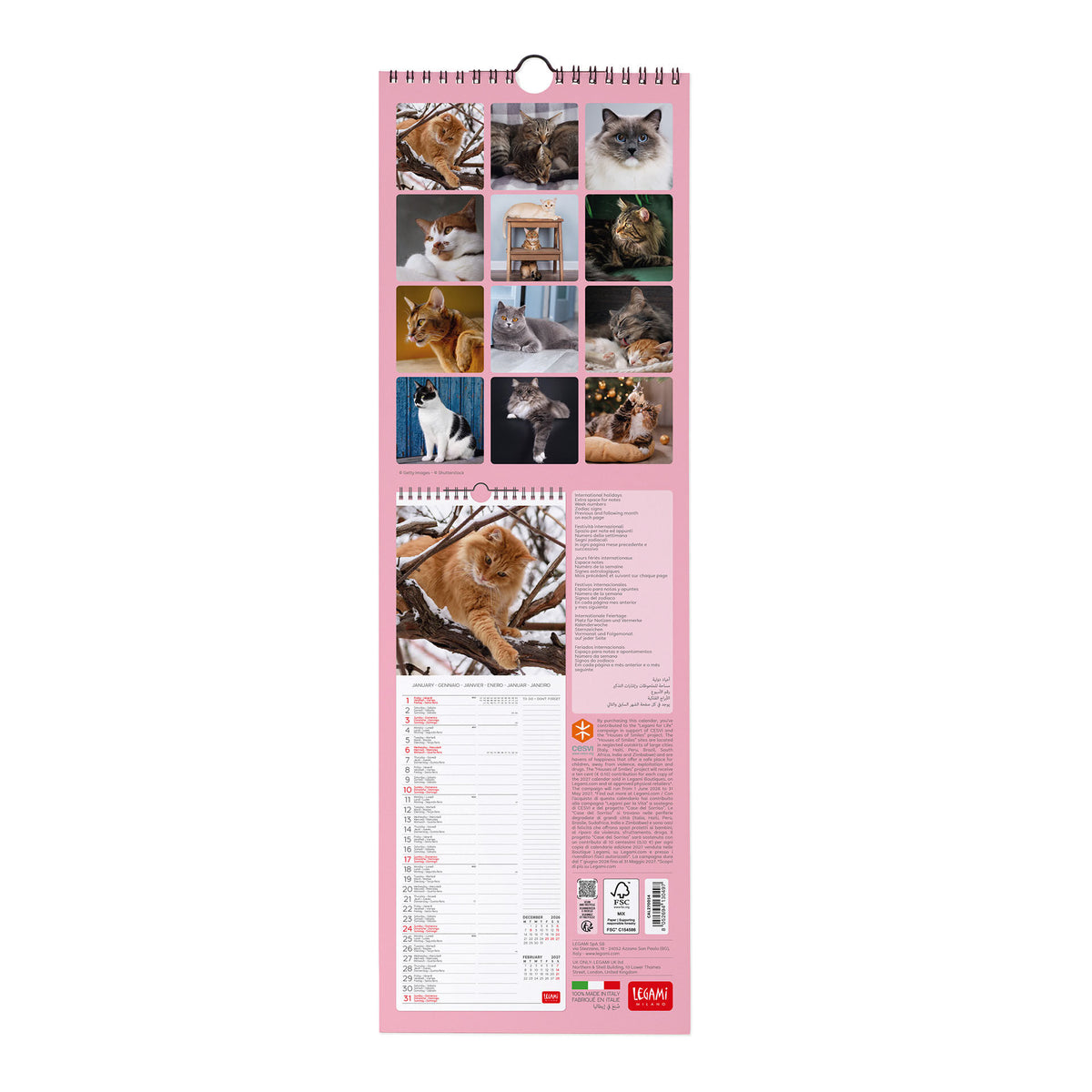 Calendario da Parete 2027 - 16 x 49 cm - Cats