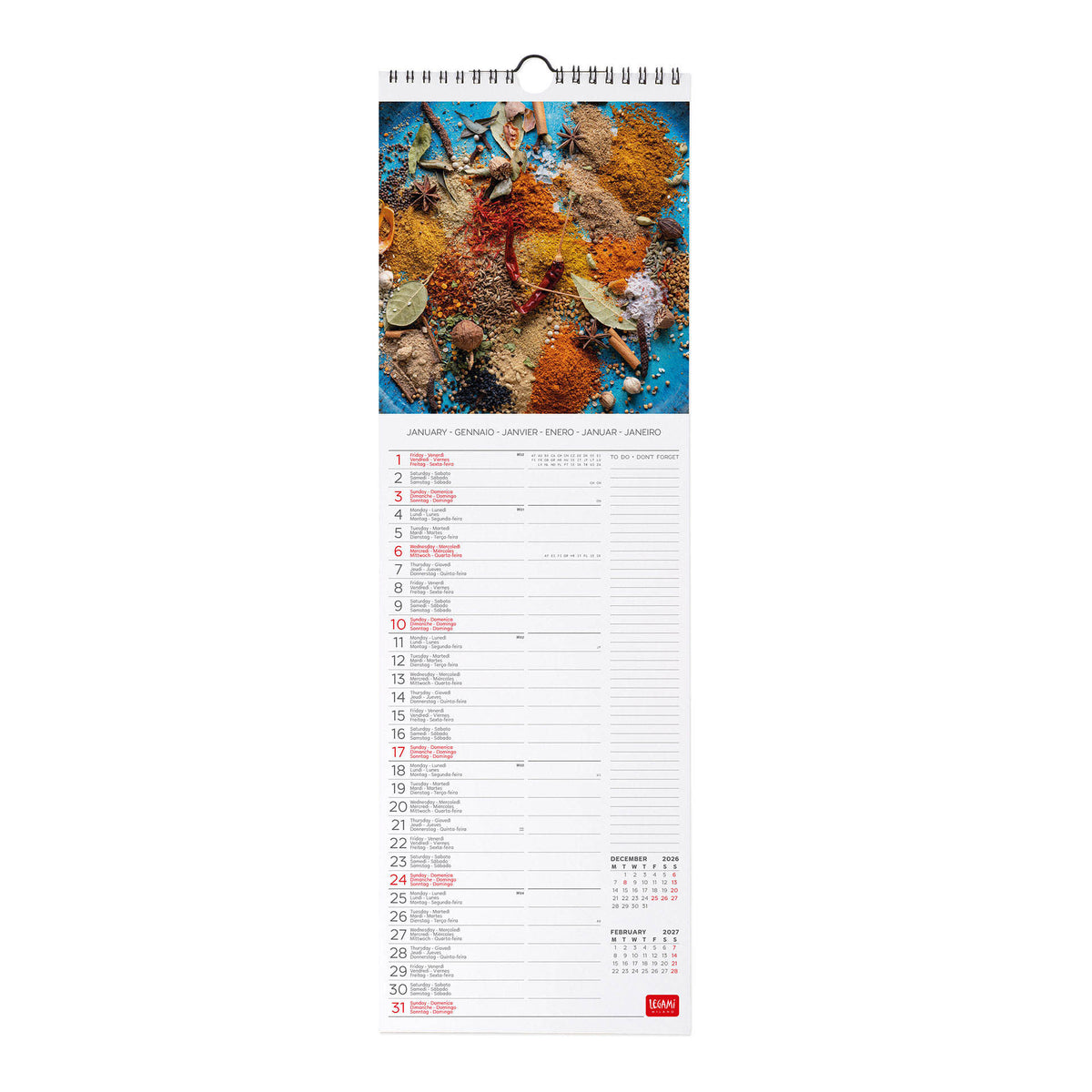 Calendario da Parete 2027 - 16 x 49 cm - Herbs & Spices