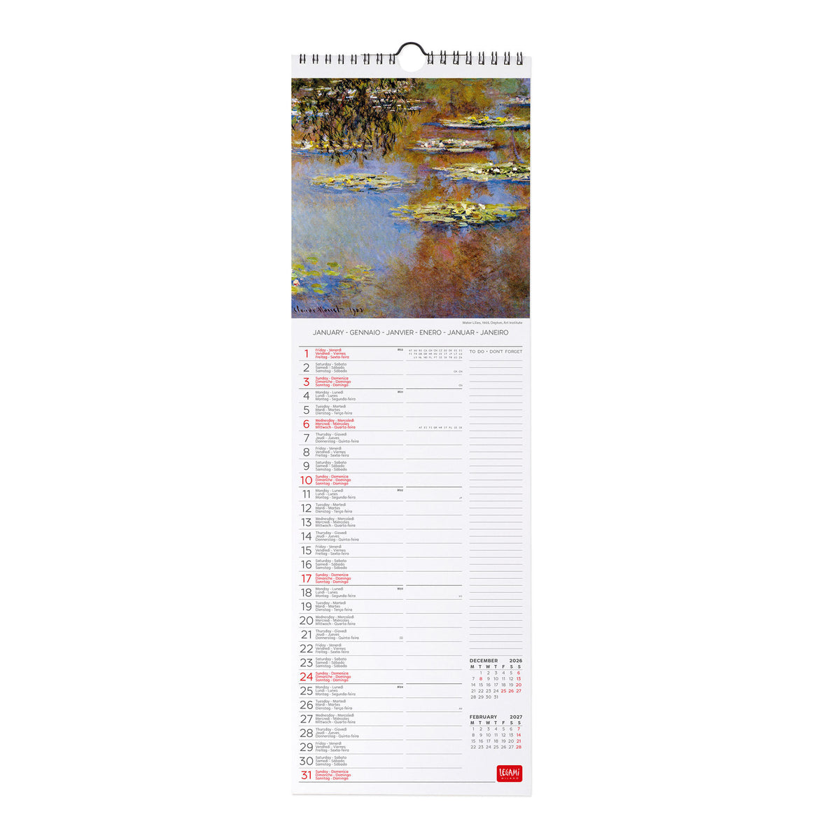 Calendario da Parete 2027 - 16 x 49 cm - Monet