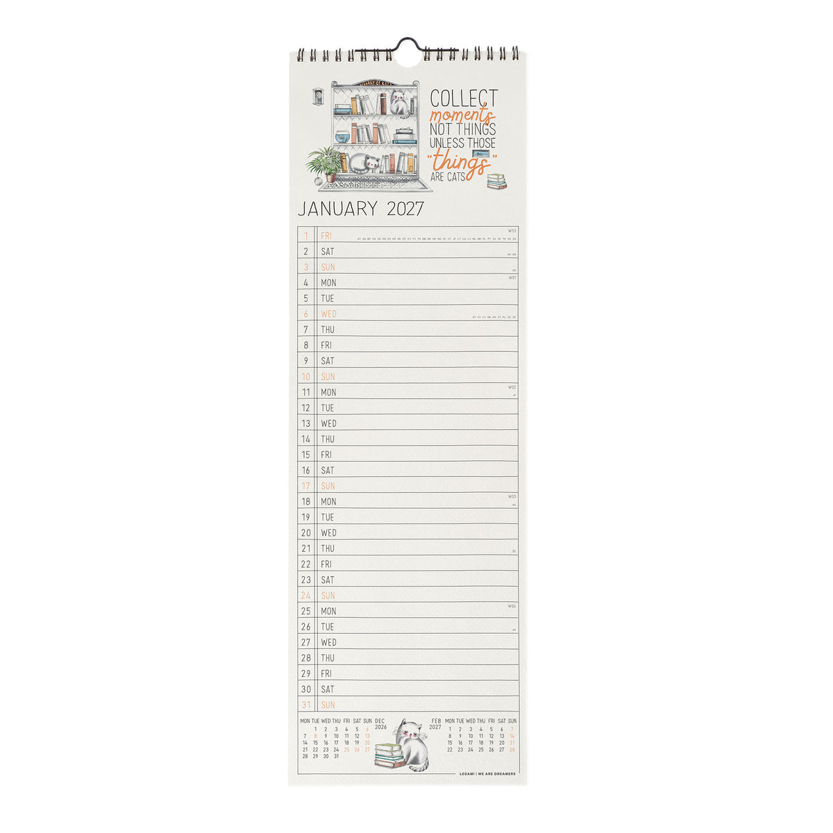 Calendario da Parete 2027 - 16 x 49 cm - Sketchy Cats