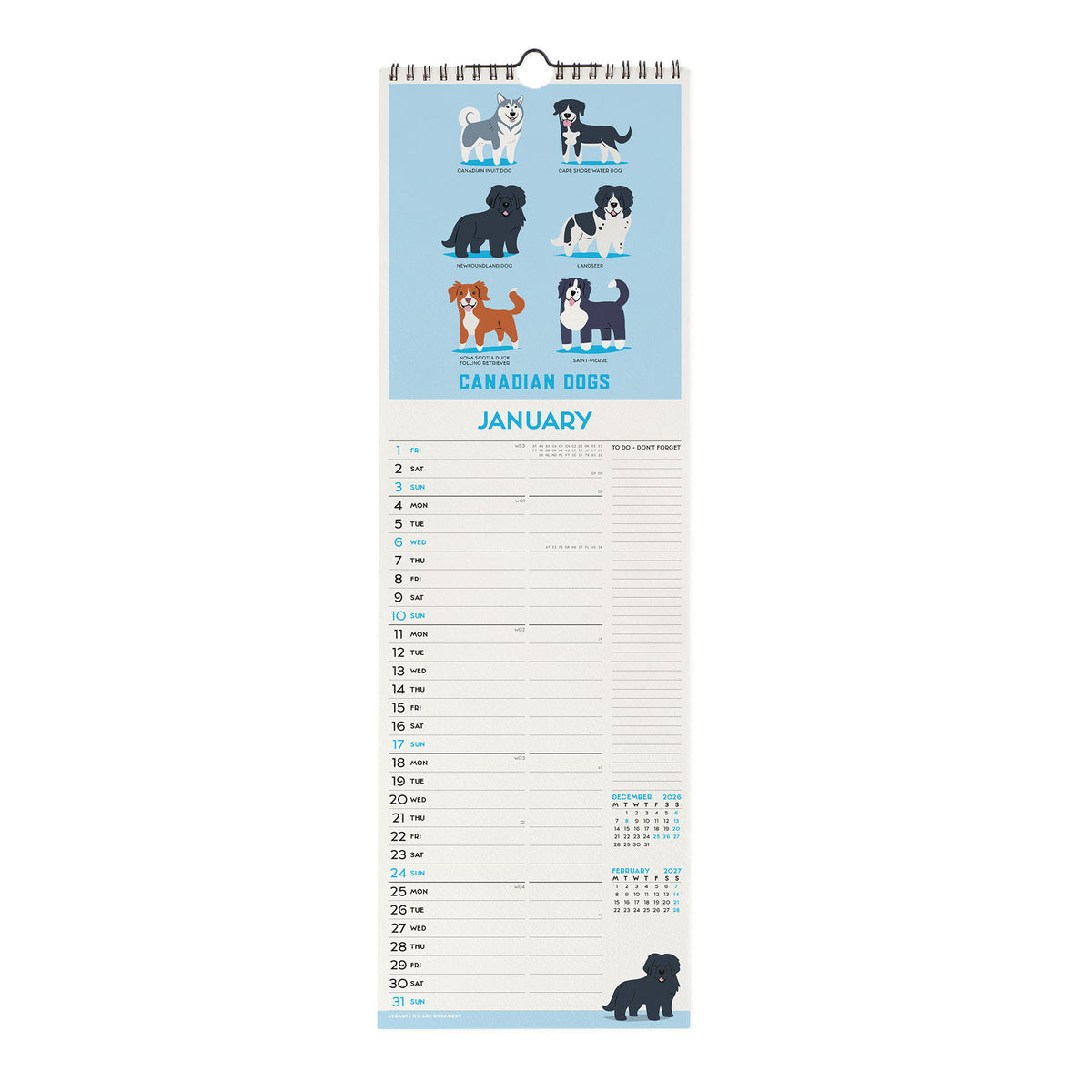 Calendario da Parete 2027 - 16 x 49 cm - Dogs of the World