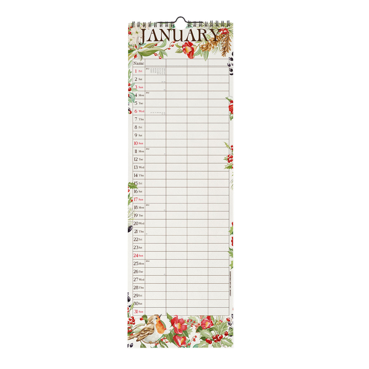 Calendario da Parete 2027 - 16 x 49 cm - My Secret Garden