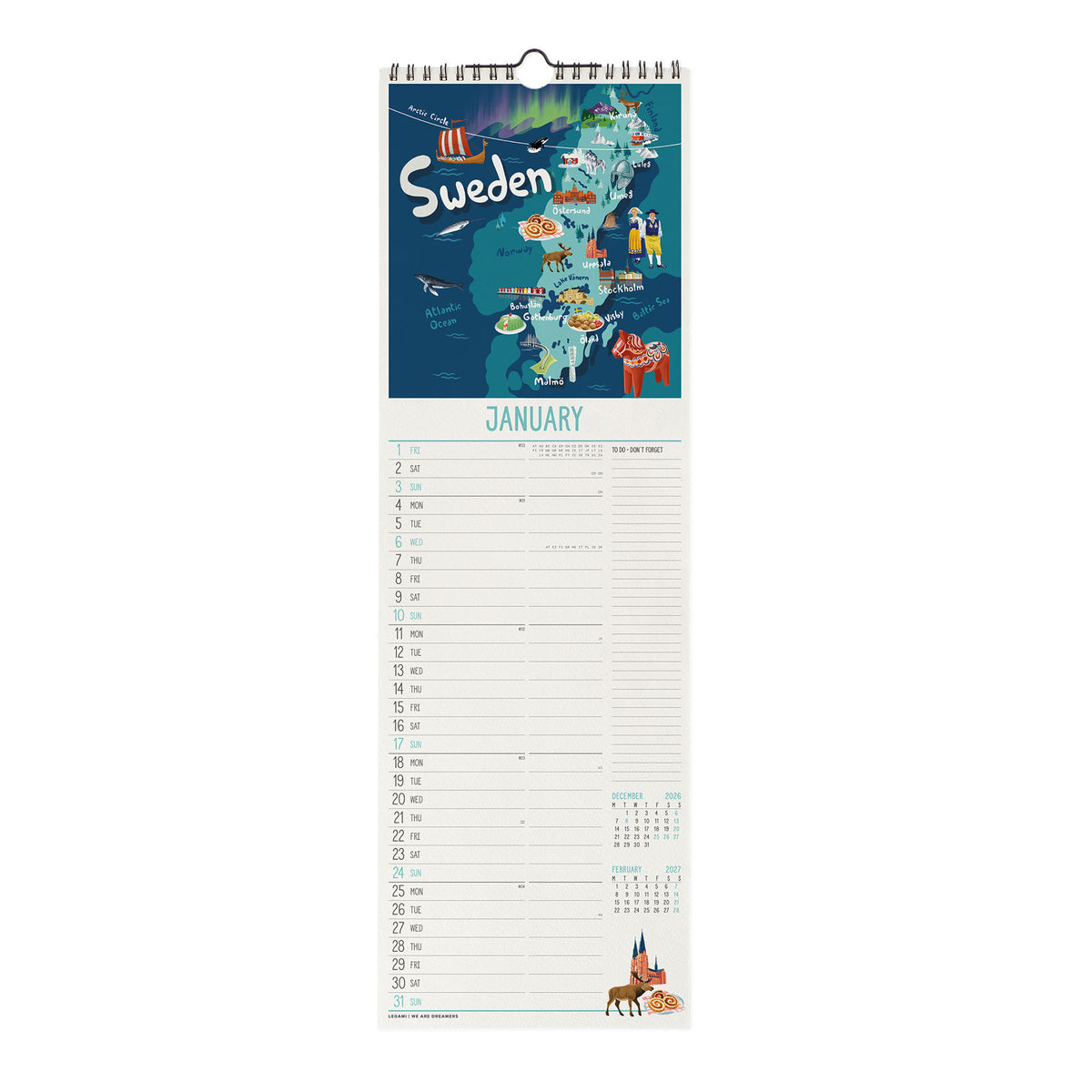 Calendario da Parete 2027 - 16 x 49 cm - Let's Travel the World