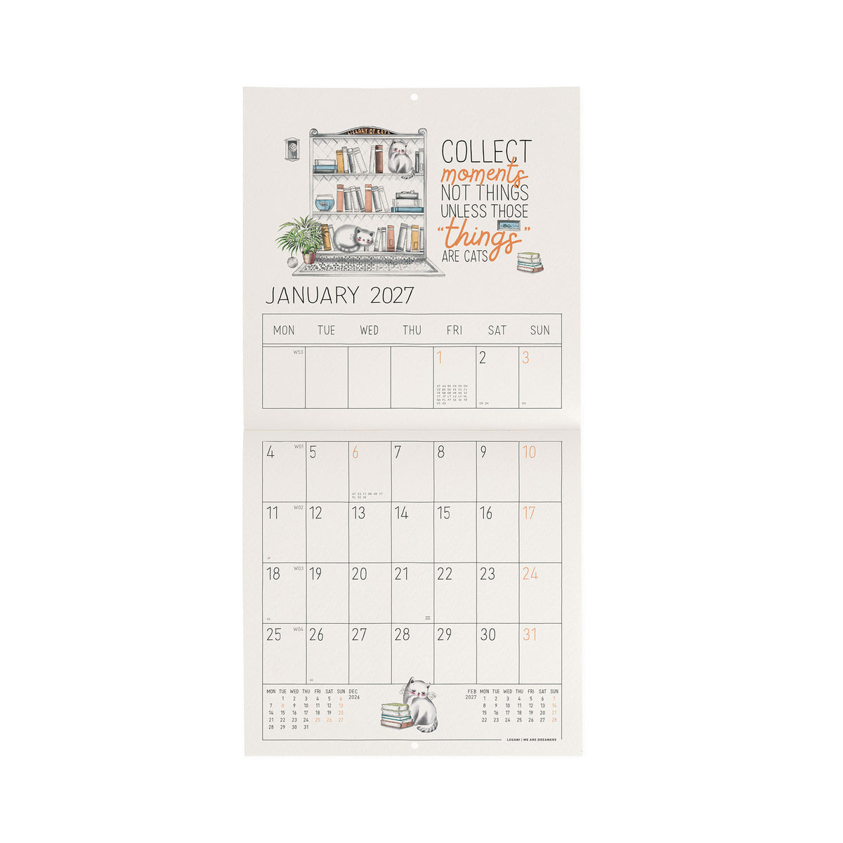 Calendario da Parete 2027 - 18 x 18 cm - Sketchy Cats