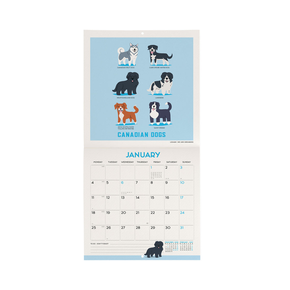 Calendario da Parete 2027 - 18 x 18 cm - Dogs of the World