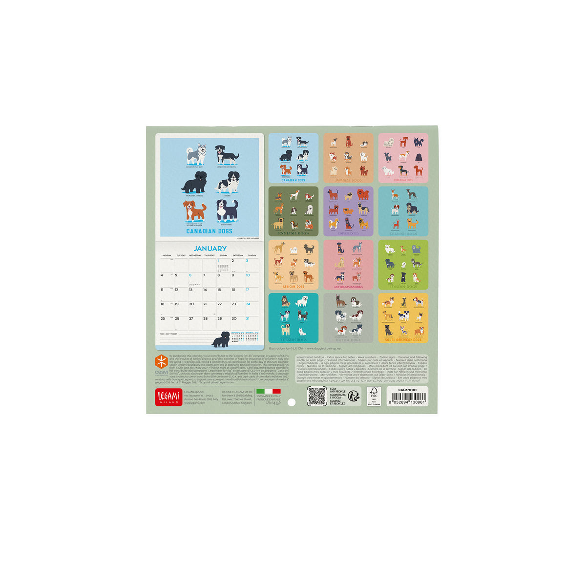 Calendario da Parete 2027 - 18 x 18 cm - Dogs of the World