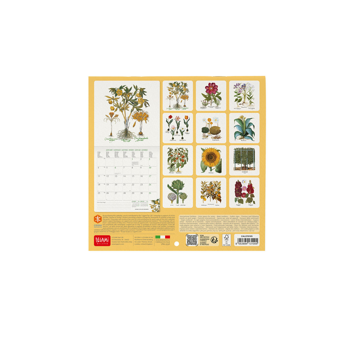Calendario da Parete 2027 - 18 x 18 cm - Herbarium
