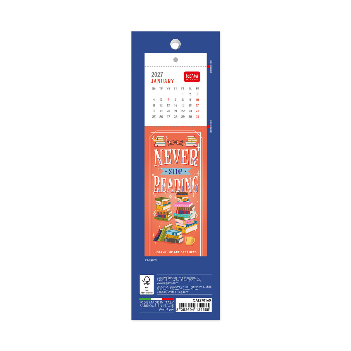 Calendario Segnalibro 2027 - 5,5 x 18 cm - Book Lover's