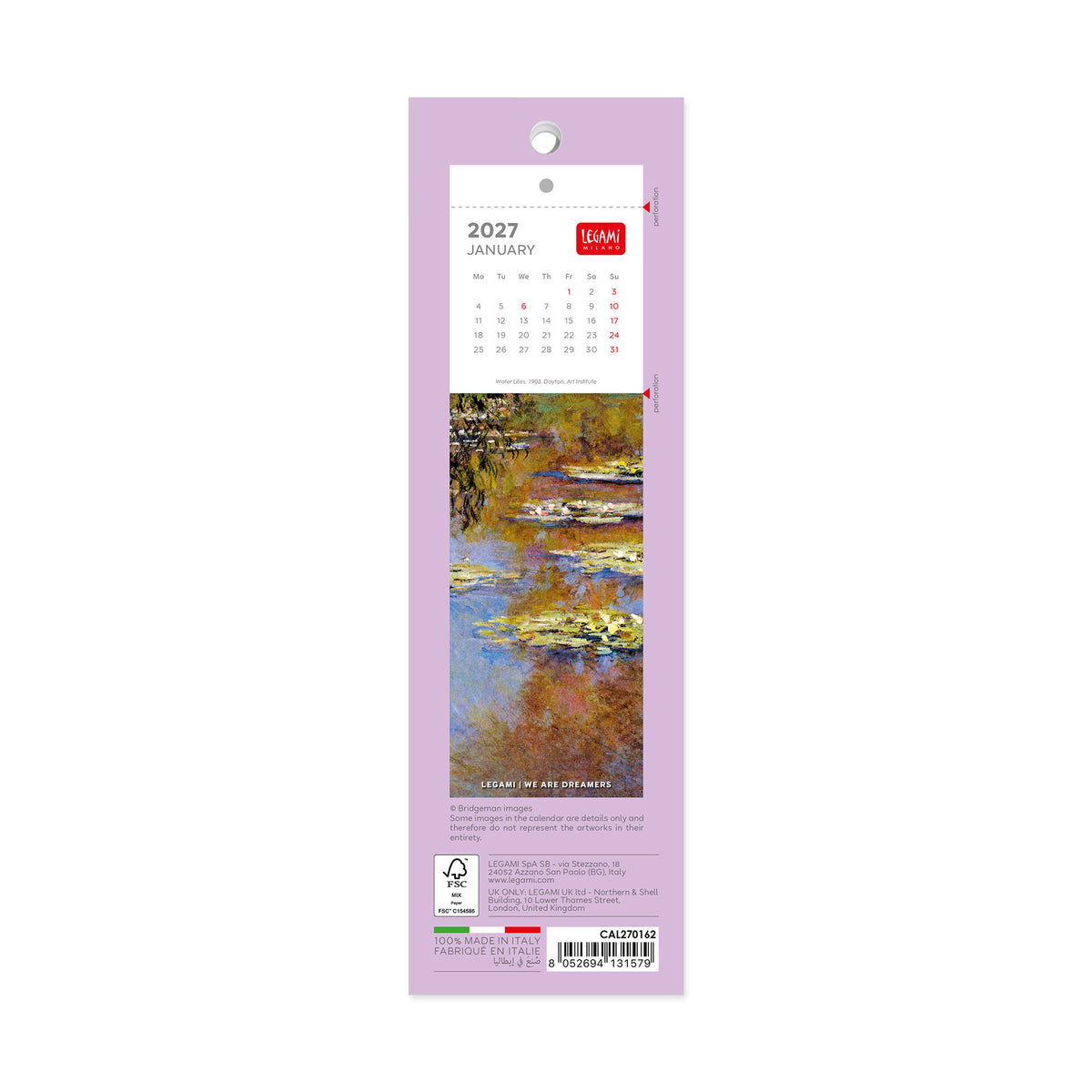 Calendario Segnalibro 2027 - 5,5 x 18 cm - Monet