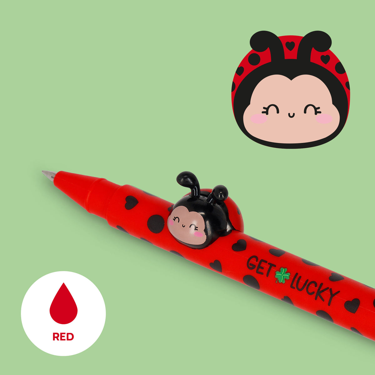 Penna Gel con Animaletto Decorativo Ladybug "Get Lucky" - Lovely Friends