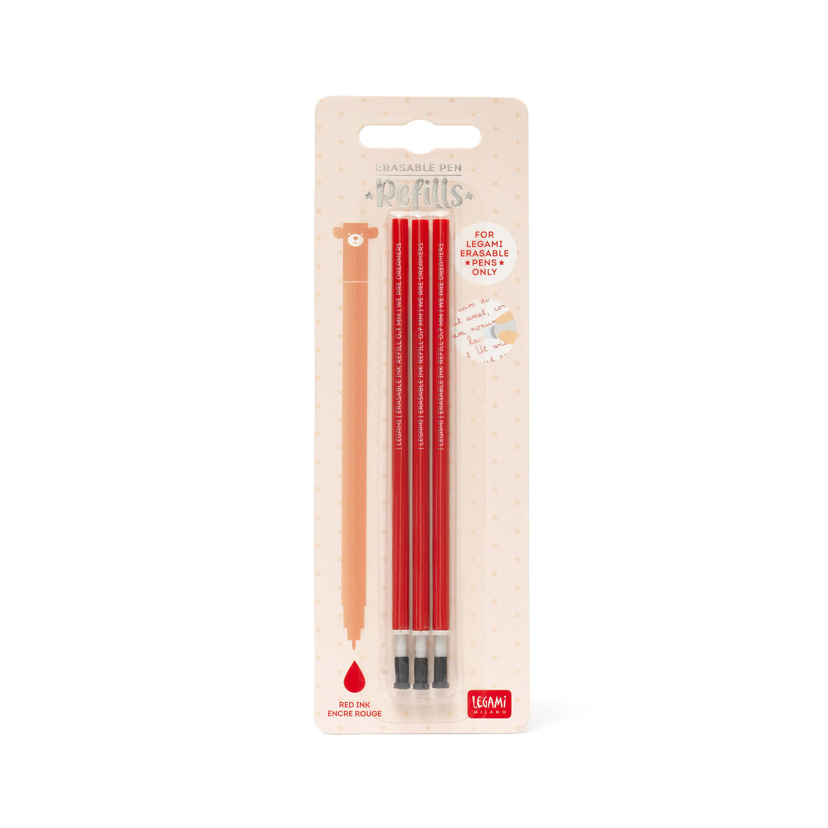 Set di 3 Refill per Penna Cancellabile - Inchiostro Rosso - Erasable Pen