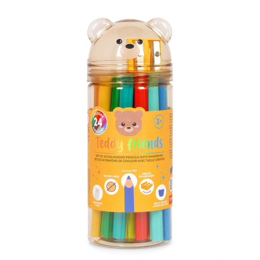 Set di 24 Matite Colorate con Temperino - Teddy Friends